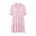 thumbnail image 7 of SAWOBUUN Womens Striped Shirt Dress Short Sleeve V Neck Button Mini Dress Tiered Casual Summer Beach Sundress, 7 of 7