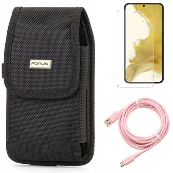 For Samsung Galaxy S21 (6.2") - Charger Cord Pink 10ft Long USB-C Cable   Anti-Glare TPU Film Matte Screen Protector   Holster Swivel Case Belt Clip