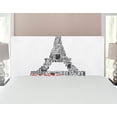 thumbnail image 1 of Paris Headboard, Illustration of Tour Eiffel Words Historical Cultural French Building Monochrome, Upholstered Decorative Metal Bed Headboard with Memory Foam, Full Size, Black White, by Ambesonne, 1 of 4