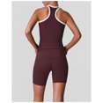thumbnail image 2 of PISONIC Women 2 Piece Retro Contrast Trim Workout Set, Ribbed Racerback Tank Top & High Waist Butt Lifting Biker Shorts with Multi Pockets, Quick Dry Stretch Yoga Cycling Gym Activewear Outfit, 2 of 8