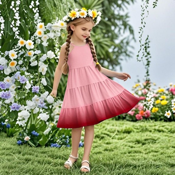 ATOGUTA Kids Girls Dresses Sleeveless Summer Cami Dress Kids Casual Crewneck Loose Beach Dresses Size 4T-14, Red