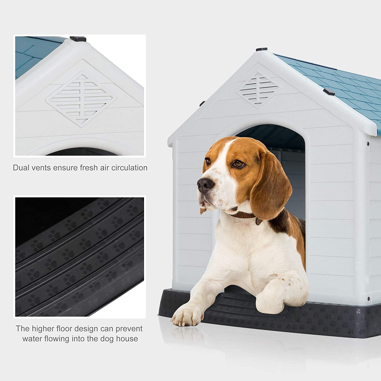 ZYPPP Large Plastic Dog House, Outdoor Indoor Waterproof Doghouse Pet Dog Kennel,Insulated Puppy Shelter w Elevated Floor and Air Vents, for Small Medium Large Dogs-28" H-Blue