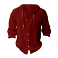 thumbnail image 4 of MIXUE Mens Casual Button Down Shirts Solid Color Stylish Pocket Hooded Long Sleeve Comfortable Shirt Tops Sportswear,Red,L, 4 of 4