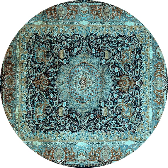 Ahgly Company Indoor Round Persian Light Blue Traditional Area Rugs, 5' Round