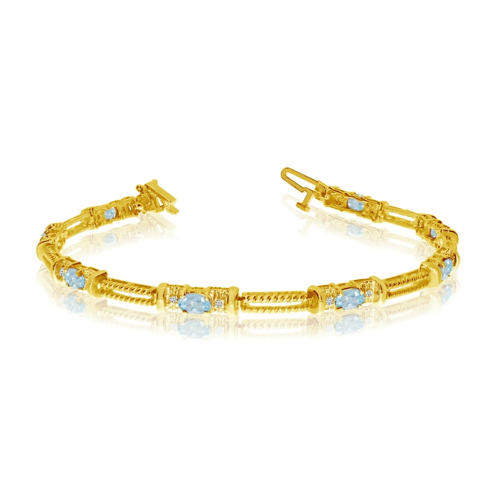 DirectJewelry 14k Yellow Gold Natural Aquamarine And Diamond Tennis