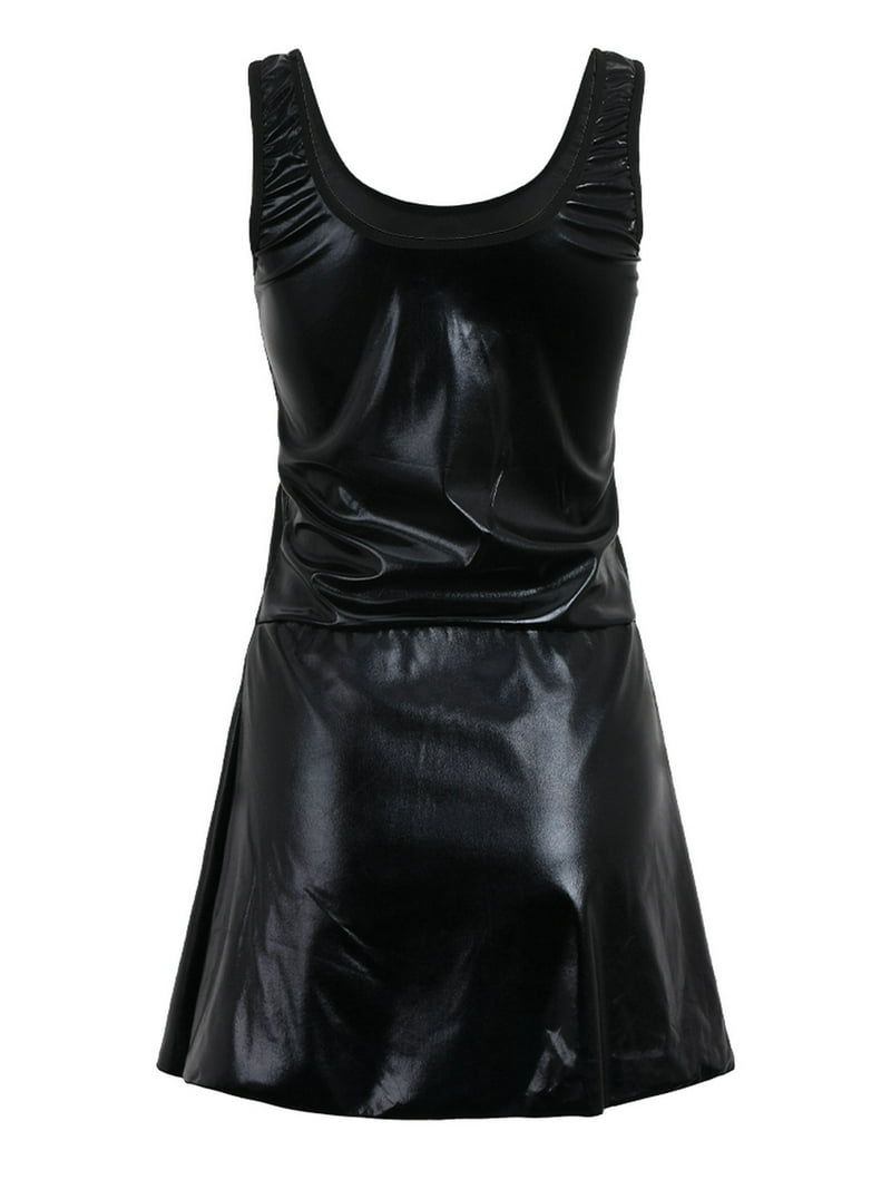 chinese dress ladies Ellipse Silk Wool Patent Leather Dress 16 main image 1