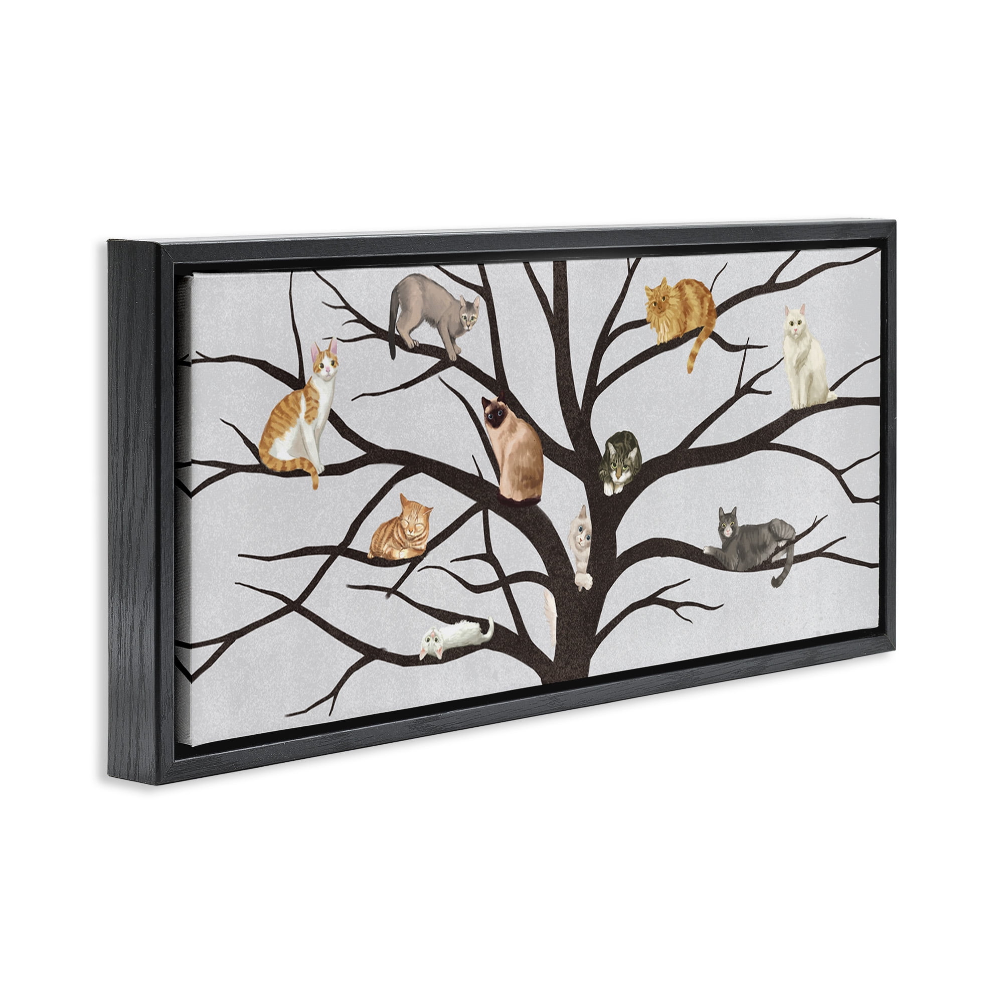 Stupell Industries Cats In Tree Pet Painting Animals & Insects Painting Black Floater Framed Canvas Art Print Wall Art, 31 x 14