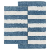 Garland Rug Beach Stripe Washable Bath Rug Set, 2 Piece Set (17"x24" Bath Rug, & 21"x34" Bath Rug) Basin Blue/White