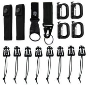 16Pcs/set Backpack Accessories Webbing Connecting Buckles Clip Strap D Ring Hooks Keychain Strap Outdoor Multi Tool (Black)