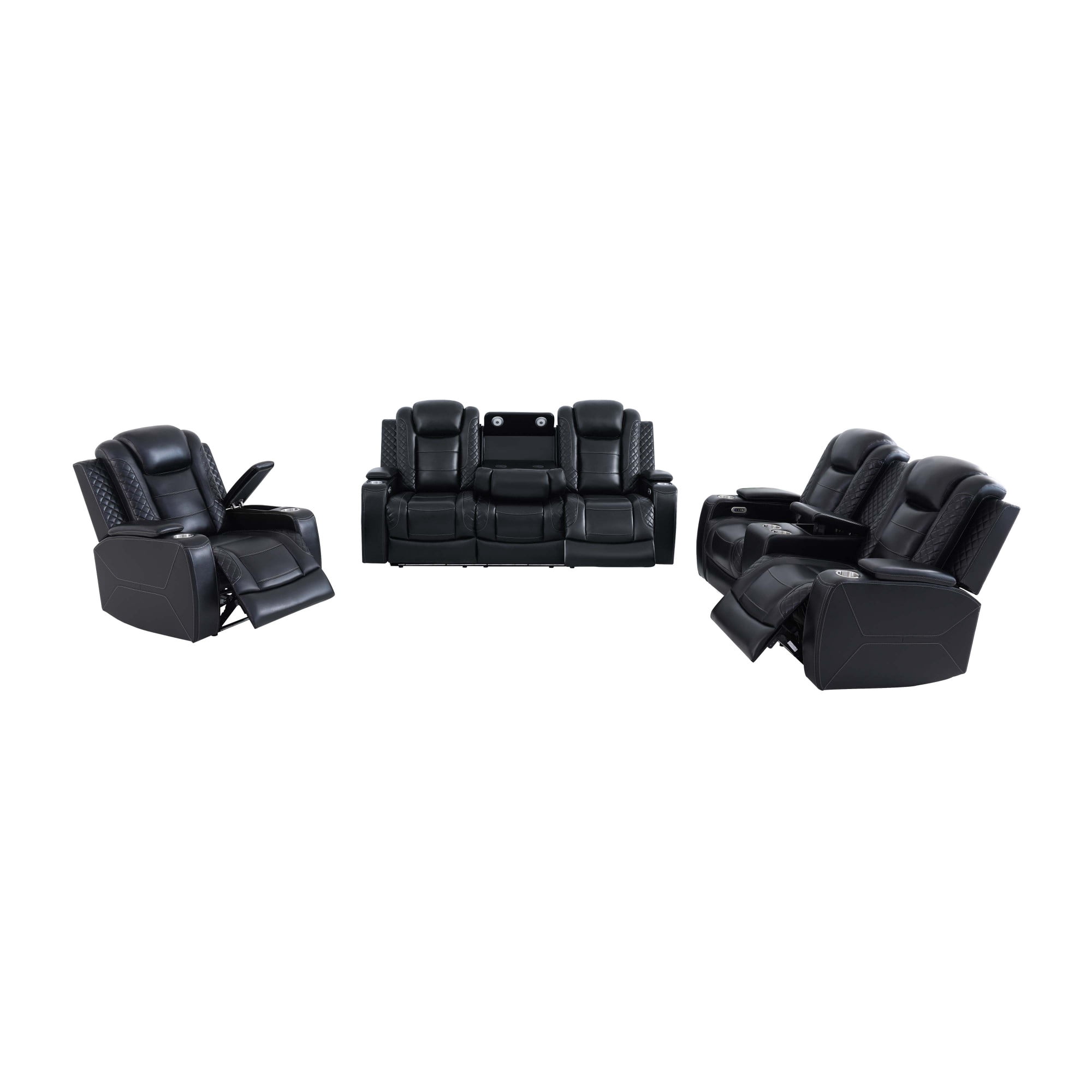 Gewnee Power Recliner Sofa Set,Air Leather 3 Pieces Sectional Couch with LED Light, Storage Console,Cup Holder for Living Room