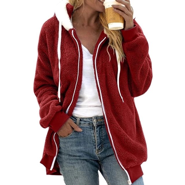 TQWQT Fleece Coats for Women Faux Fur Jacket Coat Fuzzy Fleece Jacket Plus Size Zip Up Drawstring Sweatshirt Oversized Light Blue S