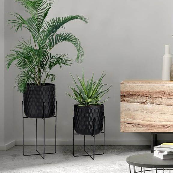 Set of 2 Planters with Stand Indoor Outdoor Metal Plant Stand Modern Planters Flower Pots for Living Room Corner Kitchen Office Garden Balcony Patio Decor