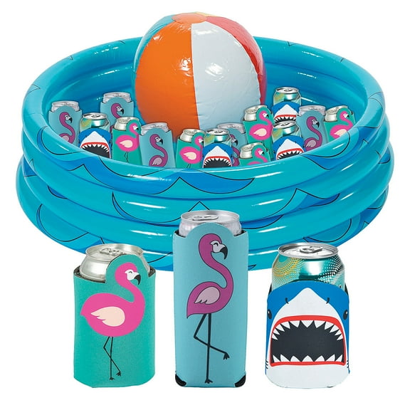 Fun Express Inflatable Beach Drink Cooler with Can Coolers Party Kit 49 Pc