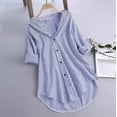 thumbnail image 2 of Blusa informal de talla grande para mujer, blusa tipo túnica, camisa elegante de rayas, manga larga, cuello vuelto, botones, holgada, 2 of 4