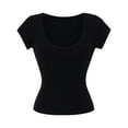 thumbnail image 5 of XAOFW Stretchy Fit Short Sleeve Knit T Shirt For Women Soft Knit Crew Neck Tee Club Party Comfortable Tops, 5 of 5