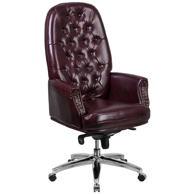 High Back Traditional Tufted Black Leather Multifunction Executive Swivel Chair with Arms