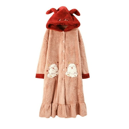 

PIKADINGNIS Winter Pajamas Coral Fleece Plus Size Nightdress Loose Version Medium Style Women Sleepwear Flannel Inspissate Nightgown LONG