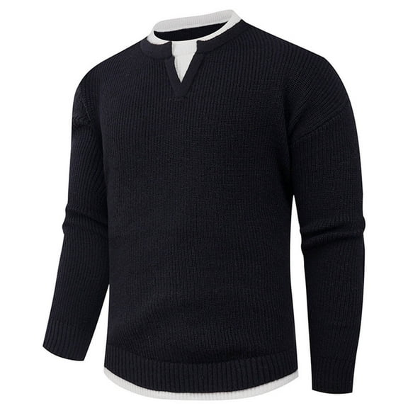 Viluyesy Mens Sweater Long Sleeve Soild Color Classic Breathable Outdoor Activity Fall and Winter Outfits for Men Black Size M
