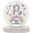 thumbnail image 2 of SKYSONIC Round Drink Coasters 2 Pcs Cute Unicorn on Rainbow Absorbent Ceramic Coaster with Cork Base for Coffee Cups for Home Decor, 2 of 6