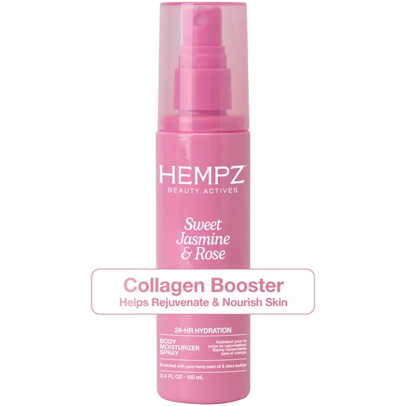 Hempz Beauty Actives Sweet Jasmine & Rose Moisturizing Body Fragrance Spray with Nourishing & Rejuvenating Collagen Booster, 3.4 fl oz
