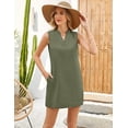 thumbnail image 6 of Fiophy 100% Linen Dress Sleeveless V Neck Tank Dress Summer Casual Above Knee Length Dresses with Ruffle Collar & Pockets,Green, M, 6 of 8