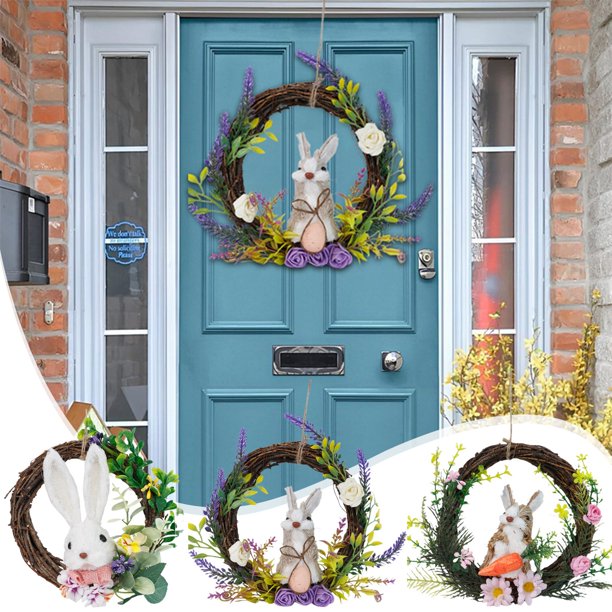 Fiudx Guirnalda de Mimbre de Conejito, Decoración de Pascua, Temática de Celebración Primaveral, para Colgar En La Puerta, Vibrante Bienvenida de Temporada, Accesorio Festivo Versátil, Tamaño 20 Cm