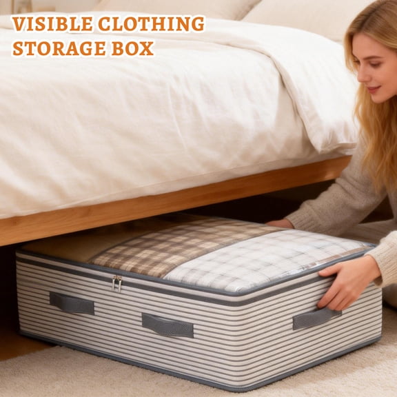 Under Bed Storage Box, Large Capacity Dustproof Pvc Visible Clothing Organizer Model B1, With Handles For Bedroom Clothes Bedding Accessories