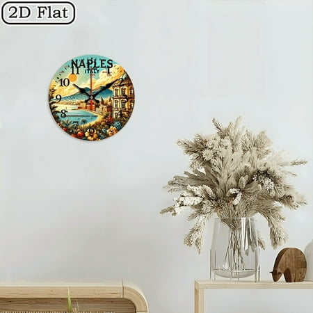 2D flat 1pc,Naples Italy Vintage Art_ wood wall clock Home&Seasonal Decoration, For Yard, Mall, Garage, Coffee Shop, Home, Best Gift, for a Friend room decor halloween 10*10inch