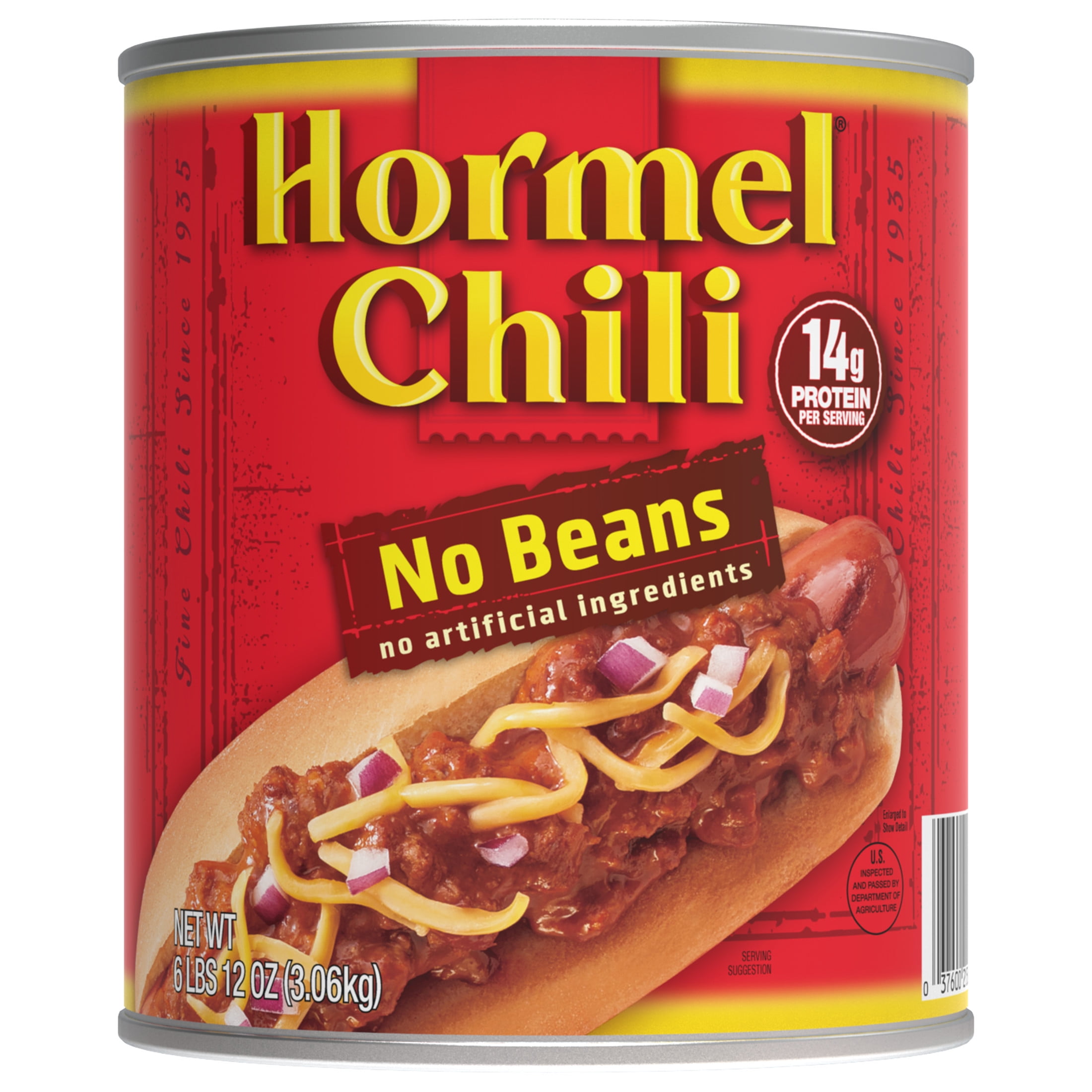 (2 pack) HORMEL Chili, No Beans, Shelf-Stable, Large 108 oz Steel Can