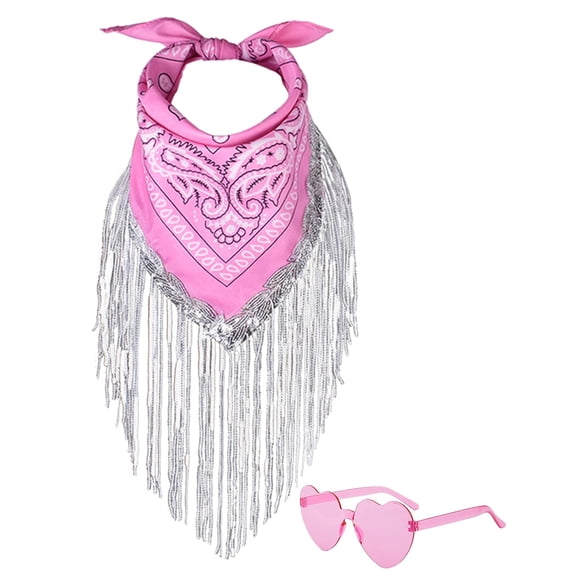Bandana JIANGLAI con Flecos y Rhinestone con Gafas de Sol en Forma de Corazón Rosadas