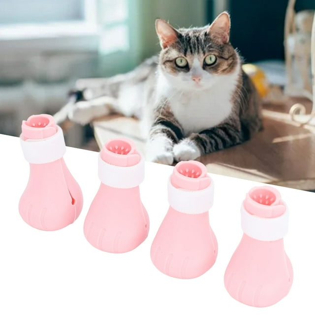 Couvertures de Patte de Chat, 4 Pcs Couvertures de Patte de Chat Protecteurs avec Design Réglable Silicone Anti-Rayure Chaussures de Protection de Patte de Chat pour Animal de Compagnie à la Maison