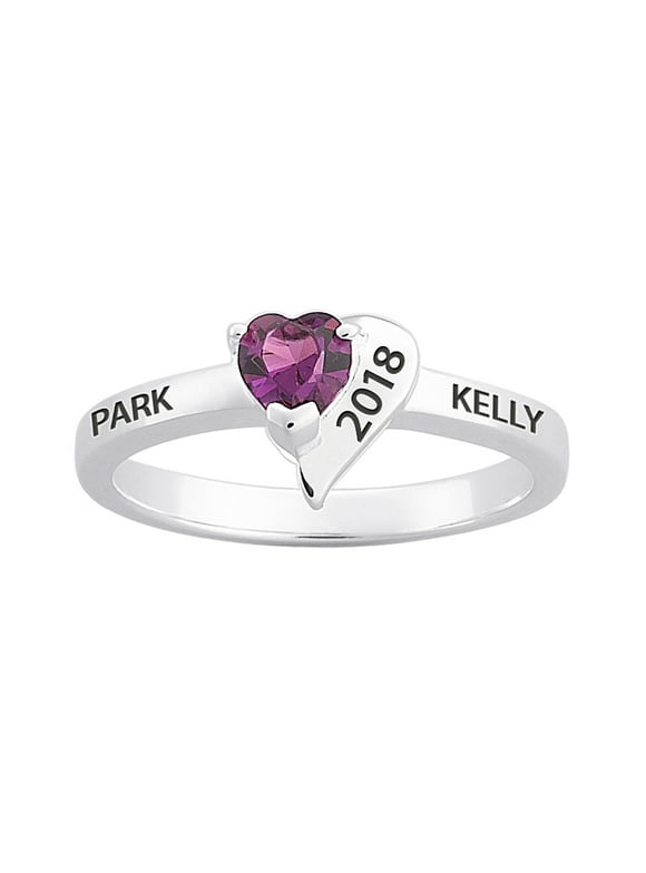 Order Now for Graduation, Freestyle Sterling Silver Crystal Heart Class Ring, Personalized, High School or College
