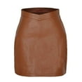 thumbnail image 3 of SMihono Faux Leather Skorts for Women High Waisted PU Leather Zipper Mini Short Bodycon Skirts for Winter Fall Spring Khaki 6, 3 of 7
