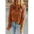 thumbnail image 1 of Women's Brown Textured Round Neck Long Sleeve Top, 1 of 5