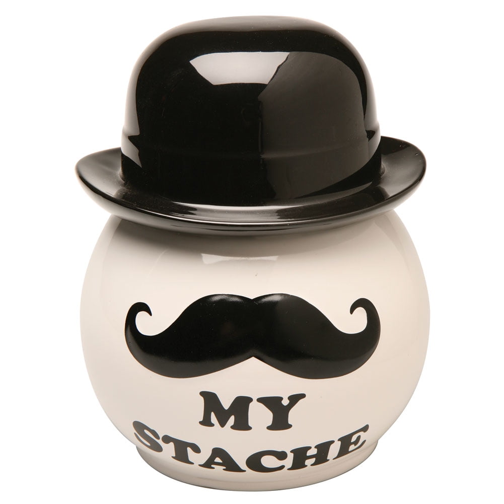 My Stache Funny Ceramic Cookie Jar With Derby Hat Lid