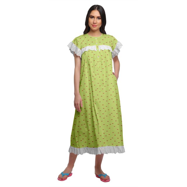 Moomaya Chemise de Nuit à Manches Courtes pour Femmes, en Coton Imprimé