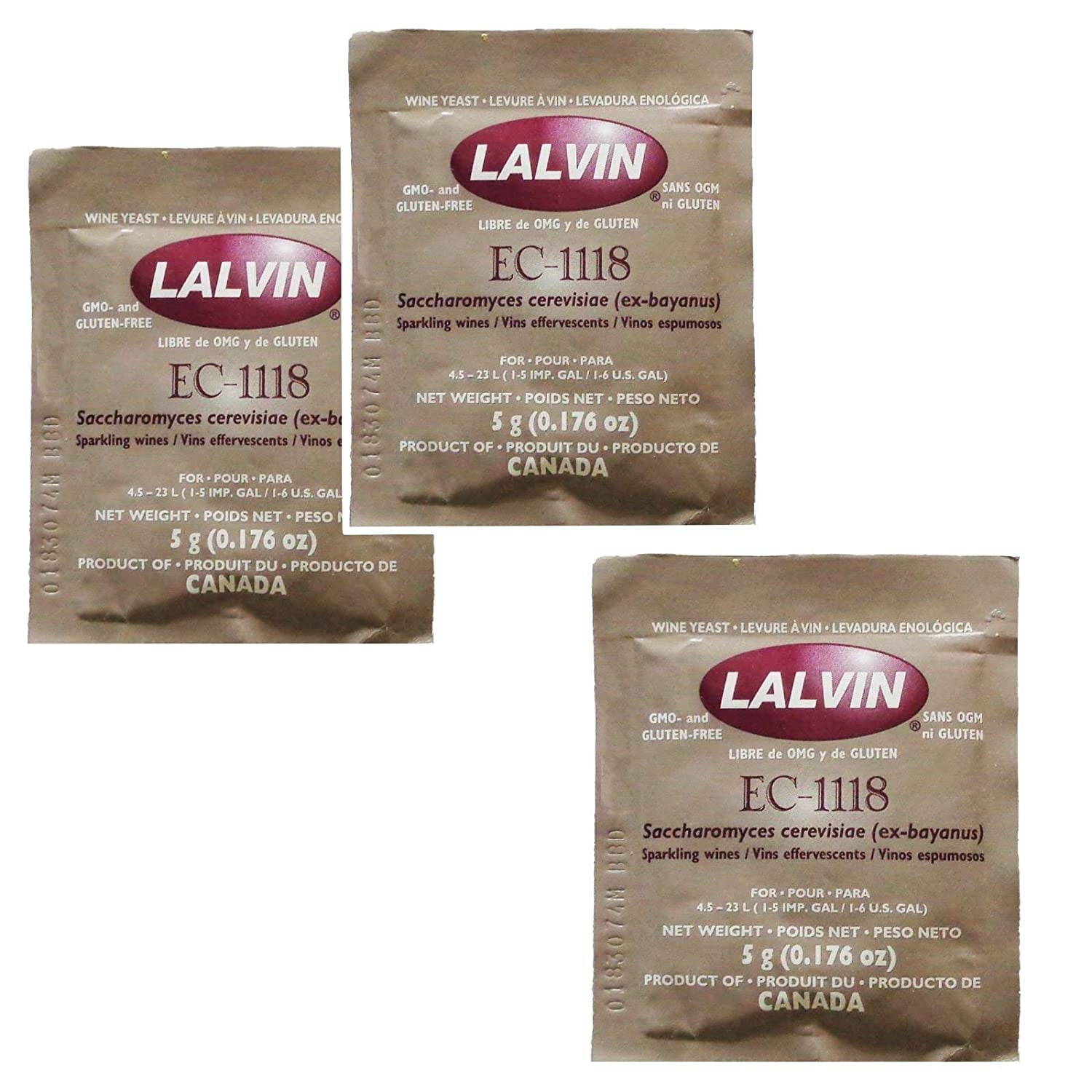 3 Packages of Lalvin EC-1118 wine yeast 