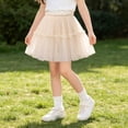 thumbnail image 2 of DJDLJWCJ Little Girls School Uniform Skirts Mesh Stretch Soft Elastic Waist Pleated Skirt A Line Summer Skirt with Lining Z Beige Size 11, 2 of 10