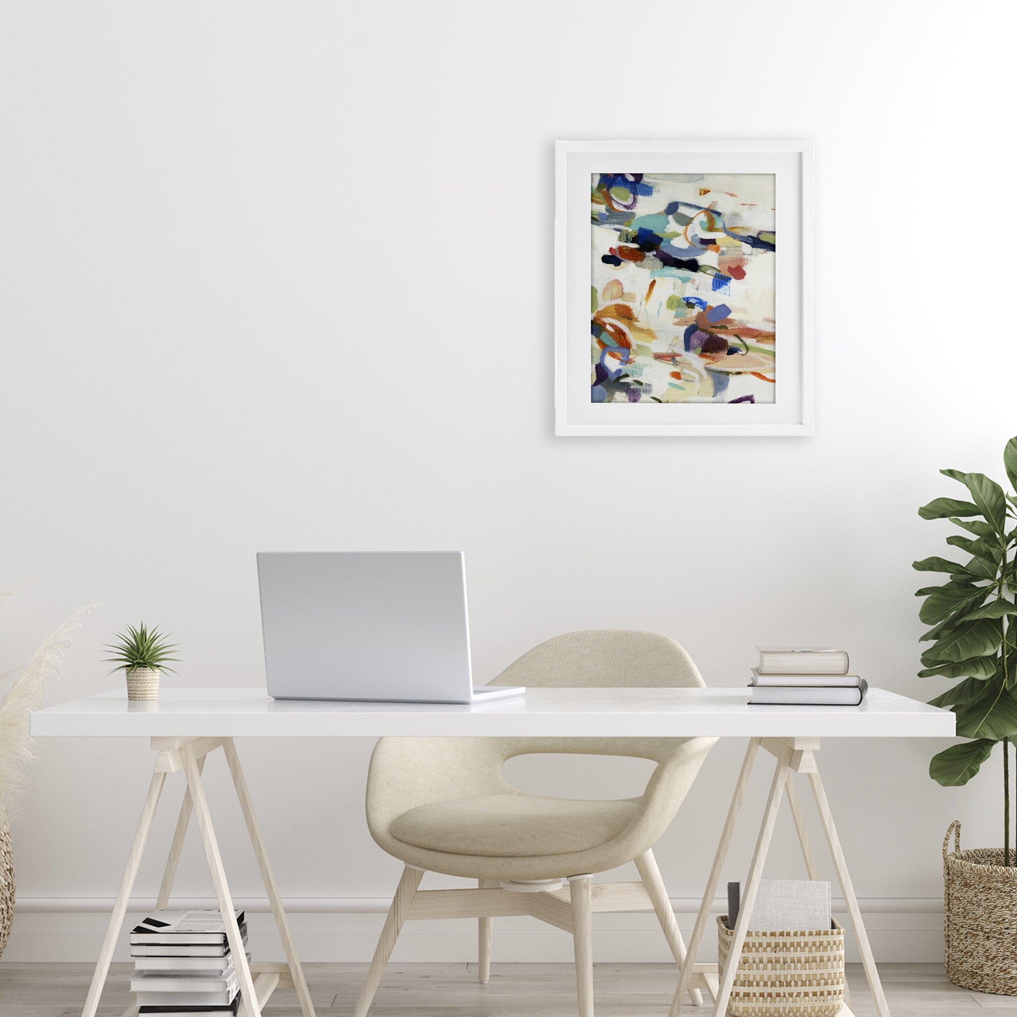 Stupell Industries Flowing Stippled Brushstrokes White Framed Print Under Glass, design by Lisa Ridgers
