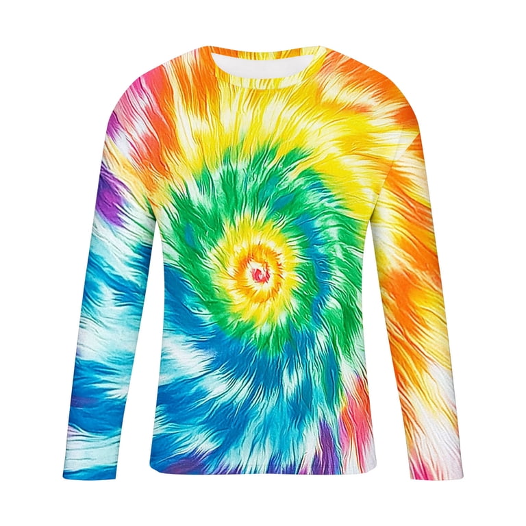 Tie Dye Shirts for Men Long Sleeve Crew Neck Colorful Graphic Base