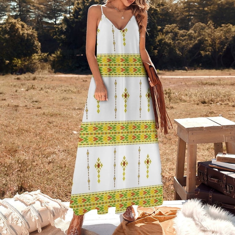 ethiopian casual dress Ethiopian Habesha Tibeb Telet Spring Summer Dresses For Women Fashion Dress Casual Sleeveless Loose Sundress With Pockets