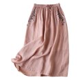 thumbnail image 2 of JIANJIA Womens Skirts Autumn Winter Floral Embroidered Cotton Linen A Line Loose Fit Casual Midi Skirt Streetwear, 2 of 5