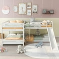 thumbnail image 4 of Churanty L Shaped Bunk Bed for 4, Quad Bunk Bed with Slide Full Over Full Wood Bunk Frame for Kids Girls Boys,White, 4 of 14