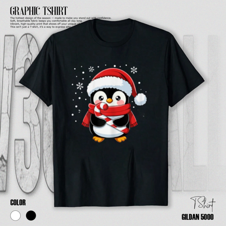 Penguin Christmas Candy Cane Winter Toddler Girl Boy Women Cute Classic Unisex T-Shirt for Men & Women up to Size 5XL