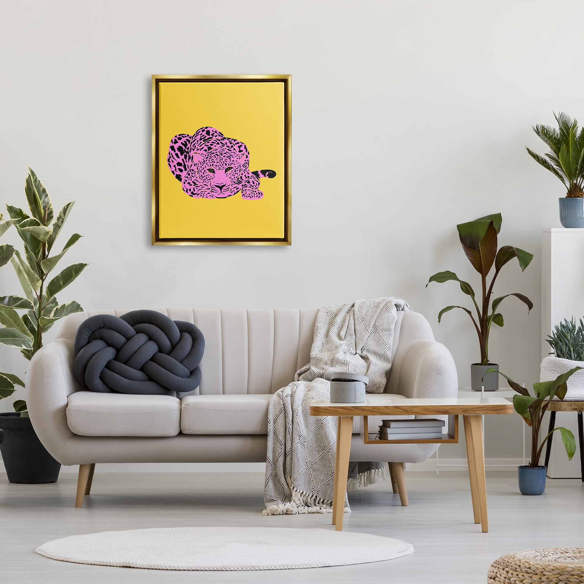 Stupell Industries Pop Style Leopard Animals & Insects Painting Gold Floater Framed Canvas Art Print Wall Art, 25 x 31