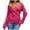 Hot Pink, variant on Off Shoulder Sweaters for Women V Neck Long Sleeve Knit Top Criss Cross Wrap Ruched Pullover Fall Tops