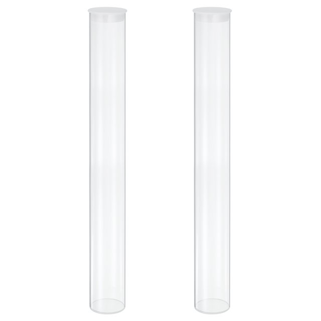 Tuberías de almacenamiento de plástico transparente Uxcell, 2" x 16" con tapa negra, 2 juegos