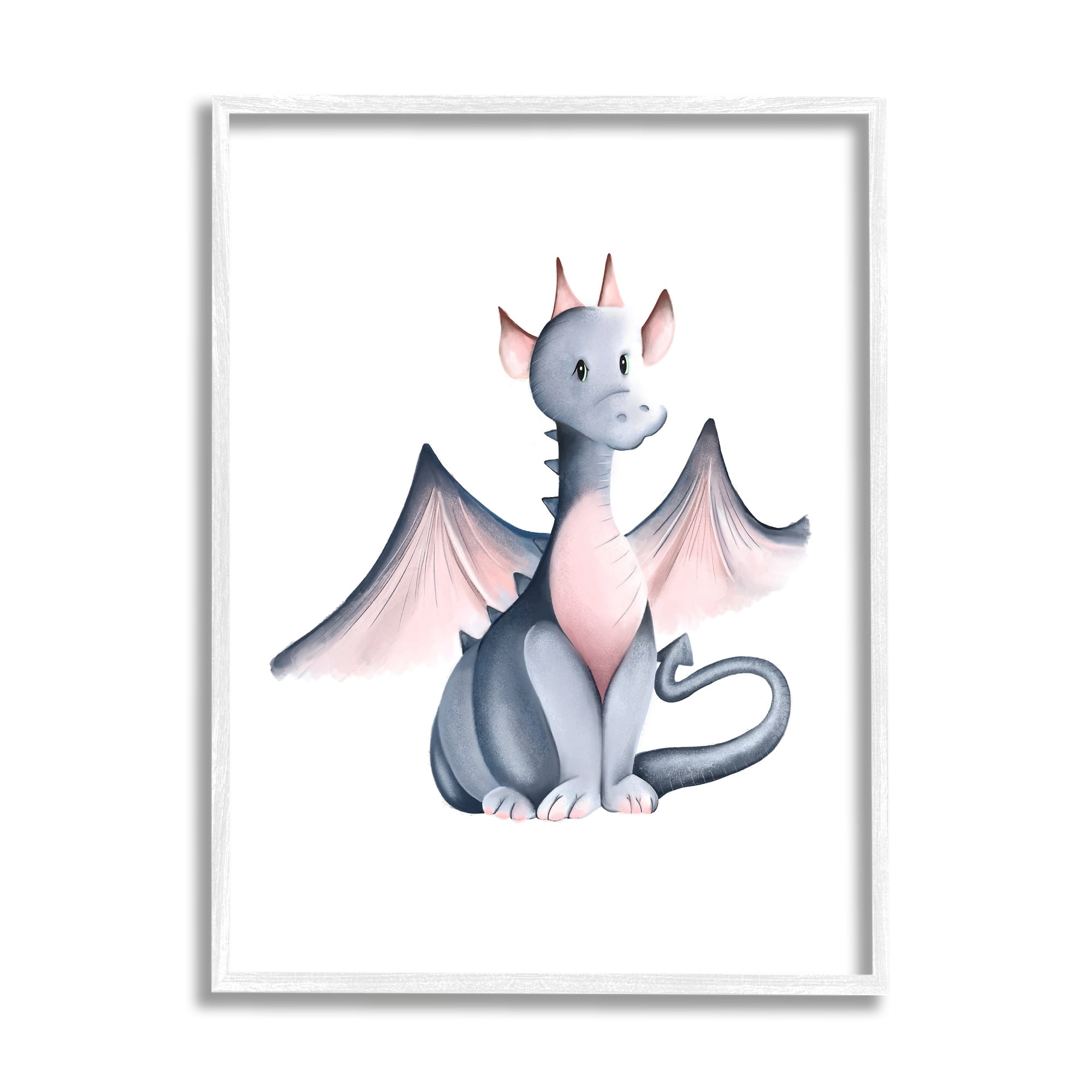 Stupell Industries Whimsical Dragon Sitting Fantasy Creature Wings Painting Painting White Framed Art Print Wall Art, Design by Studio Q