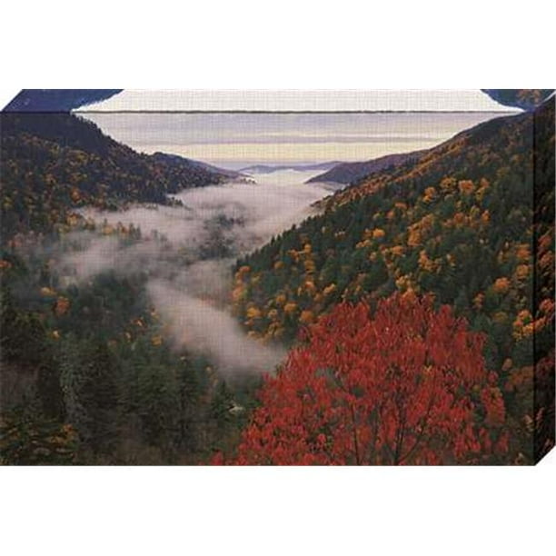 North American Art NC1058 24 x 36 Po Grandes Montagnes Fumées - Morton Donnent sur le Paysage Encadré Toile Galerie Wrap Art Print