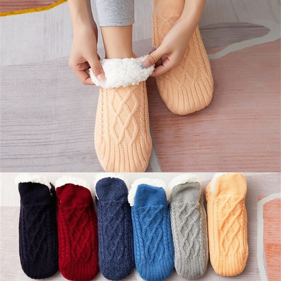 LQCrafK Thick & Warm Slipper Socks with Non Slip Grippers - House Socks Fleece Floor Socks for Men Womens (1 Pair)